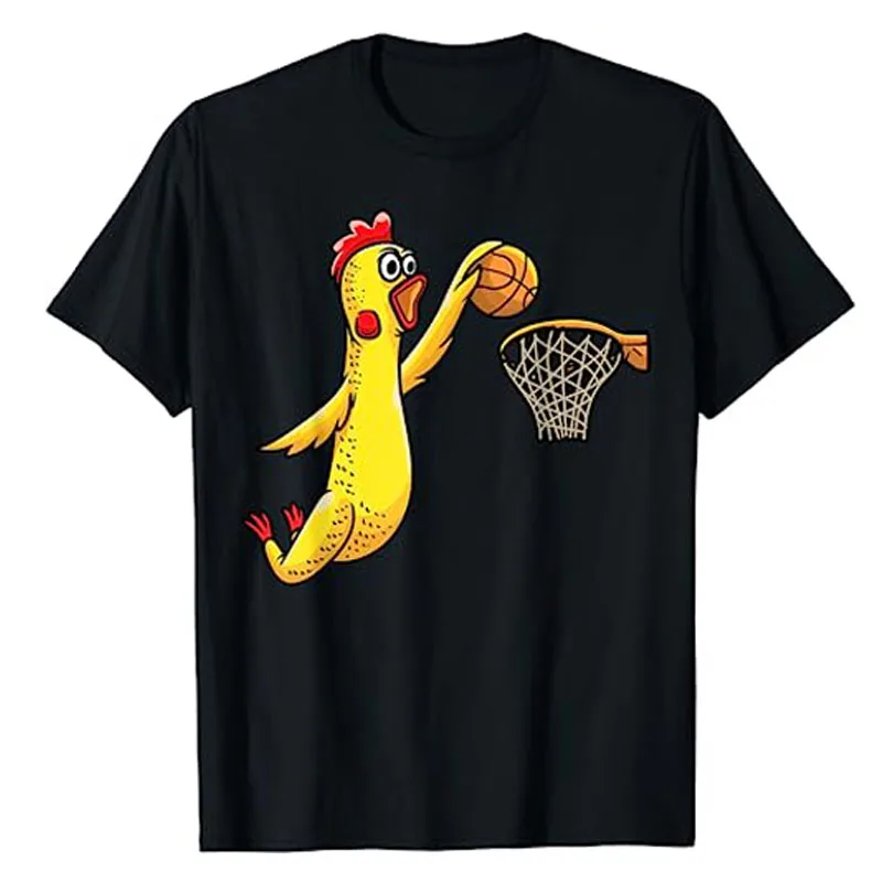 Funny Rubber Chicken Playing Basketball Player Sports T-Shirt Humorous Coaches Graphic Tee Tops Short Sleeve Blouses Lovely Gift