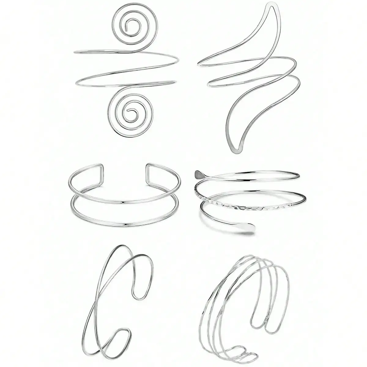 

6pcs Geometric Metal Punk Cross Hollow Multi-Layer Fashion Exaggerated Bangle Bracelet Set For Women