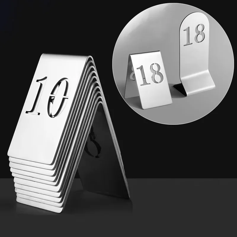 5 Pcs Stainless Steel Hollow Out Table Numbers Desktop Signboard Metal Stand Number Plates Hotel Restaurant Cafe Bar Seat Signs