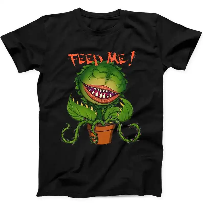 Feed Me Audrey II Seymours Little Shop of Horrors regalo camiseta negra Camisetas transpirables Nostalgia moda urbana Retro