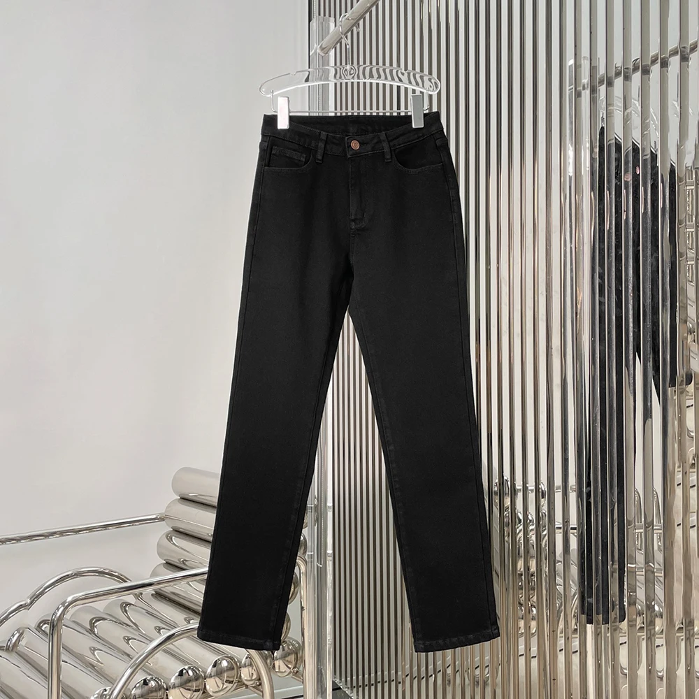 

Cotton-Blend Brushed Fleece-Lined Women's Pants, Slim-Fit Versatile Skinny Jeans Straight Leg Pants 2025 Fall/Winter New Y2k