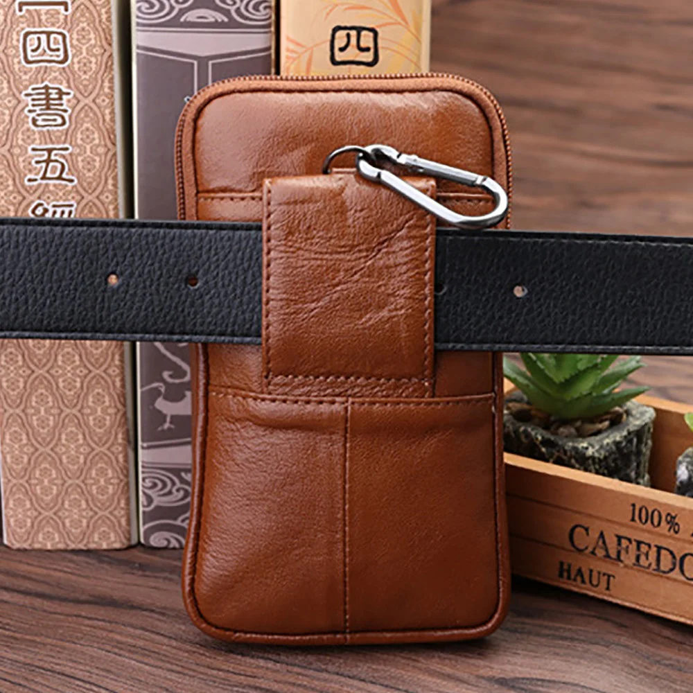 Men Genuine Leather Waist Hook Belt Pack Bag Wallets Cowhide Card Holder Coin Purse Cell/Mobile Phone Case Cigarette Fanny Bags