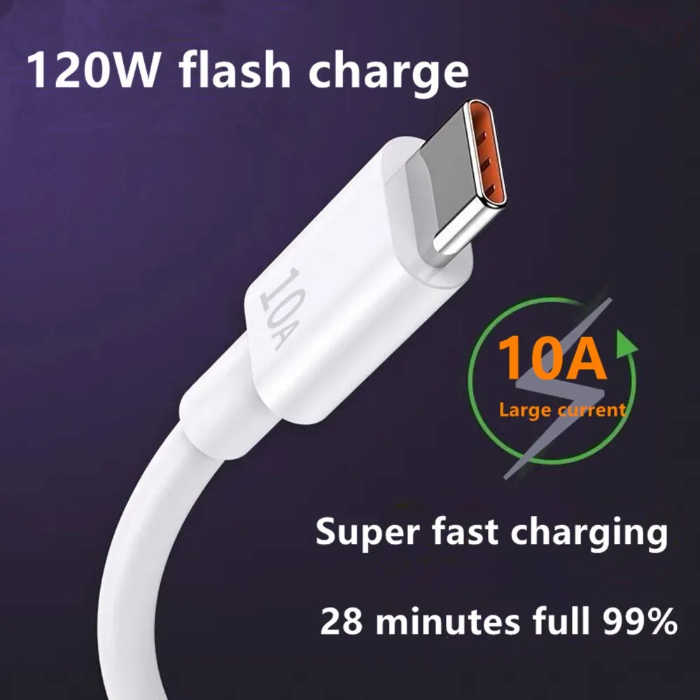 

10A USB C Cable 120W Type C Cable Fast Charging Wire For Huawei Mate 30 40 50 Poco Xiaomi USB Charger Cables Data Cord