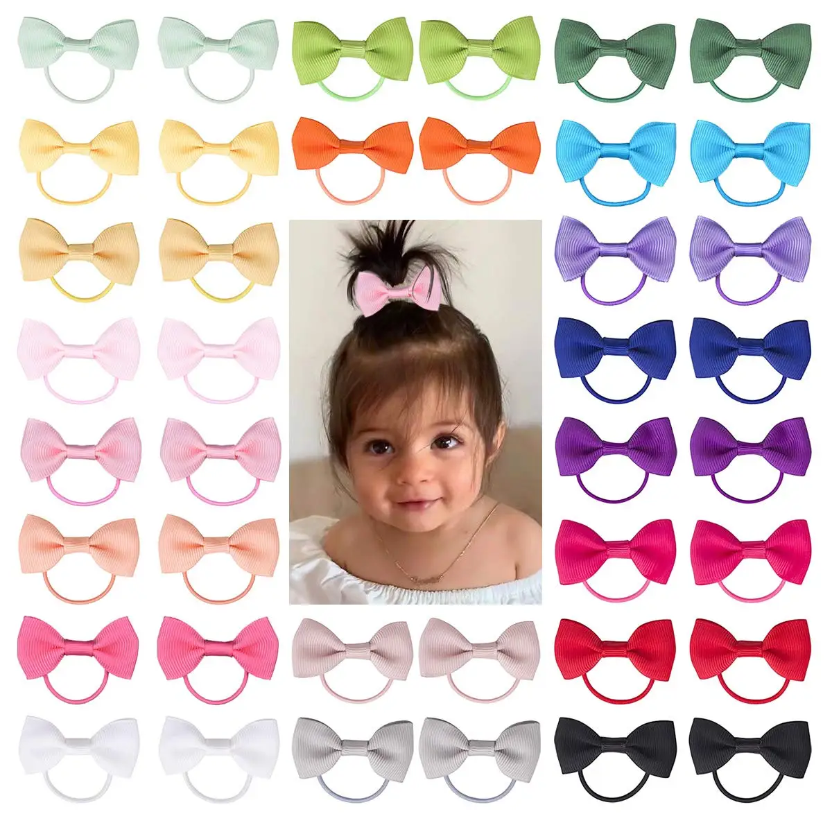 

40 Pcs Baby Hair Ties with Bows - Soft Elastic for Fine Hair, 2 Inch Ponytail Holders for Toddler Girls, Cute Hair Accessories