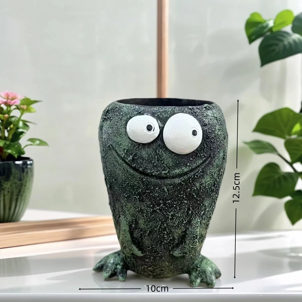 Funny Resin Frog Flower Pot Frogs Planter Pot with Drainage Hole for Desk Décor, Indoor Home or Office Decoration