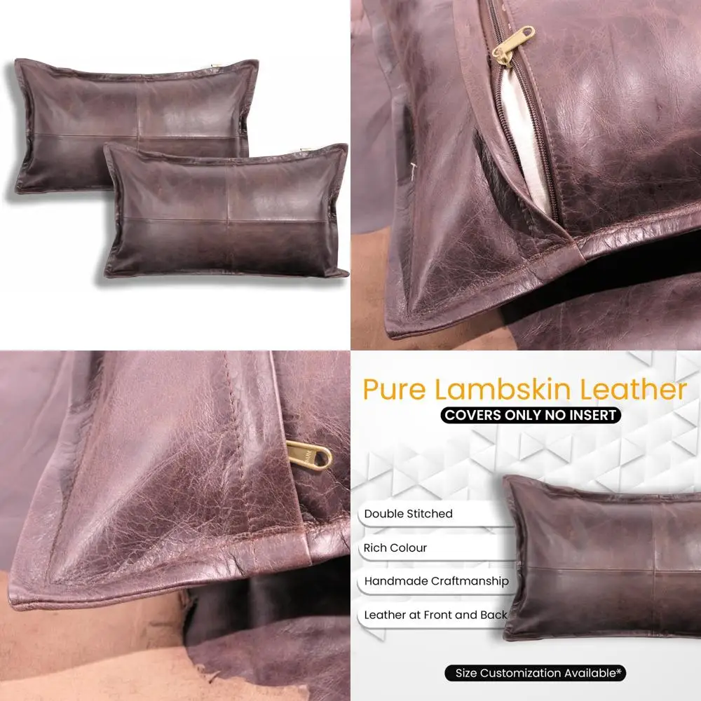 

100% Genuine Lambskin Leather Pillow Cover - Sofa Cushion Case - Decorative Throw Covers for Living and Bedroom Spaces