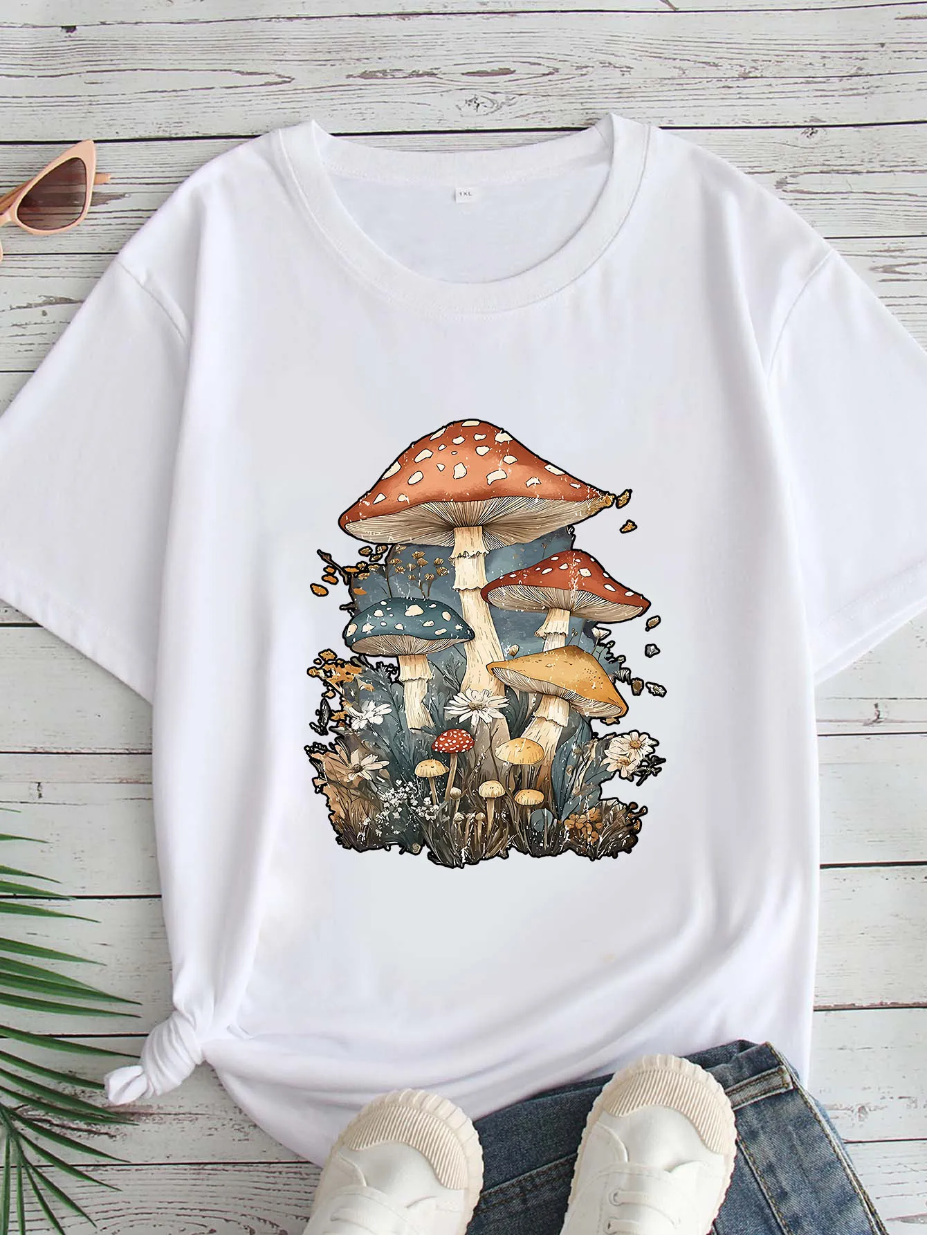 

Women's Large Size Printed round Neck Short Sleeve T-shirt 1-7XL Comfortable Casual Top in European Style