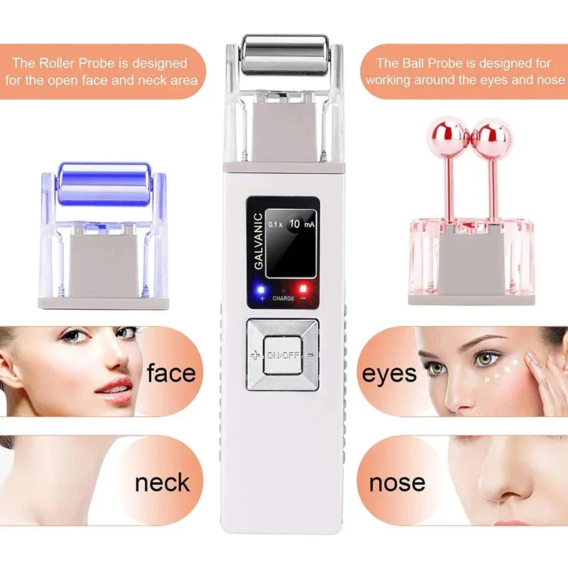 Portable Galvanic Microcurrent Skin Firming Device Facial Beauty Machine Anti-Aging Face Lift Massage Roller for Skin Care