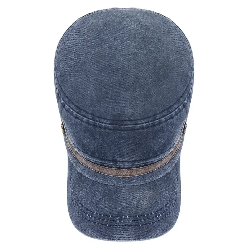 Washed Hat Distressed Cotton Flat Top Hat Cotton Breathable Button Cap, Young And Middle-Aged Dad Outdoor Sun Hat