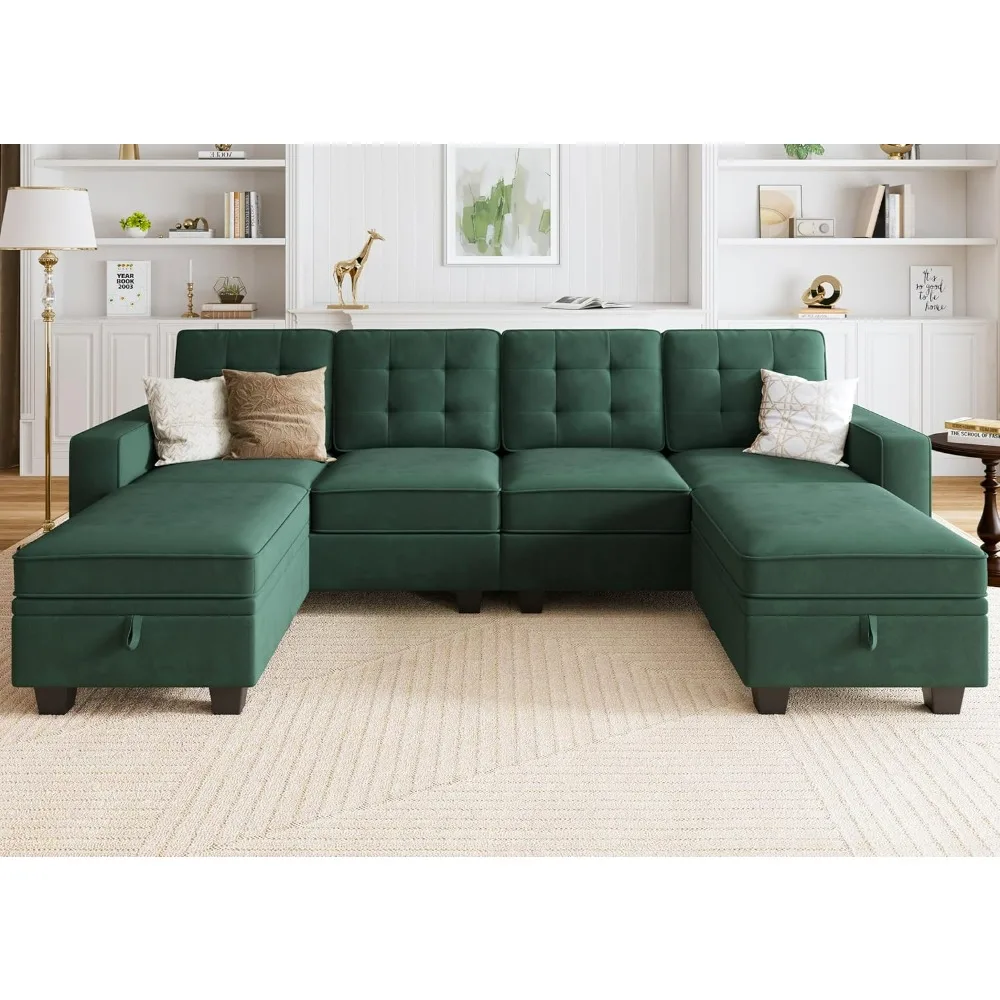 

Velvet Sectional Couch with Storage U Shaped Couch with Chaises for Living Room