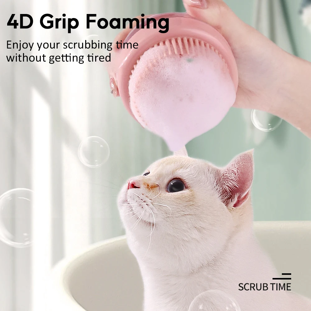 Dog Bath Brush Cat Comb Grooming Brush Pet Shower Brush Safety Silicone Comb With Shampoo Box For Dogs Cats Clean Bath Tools