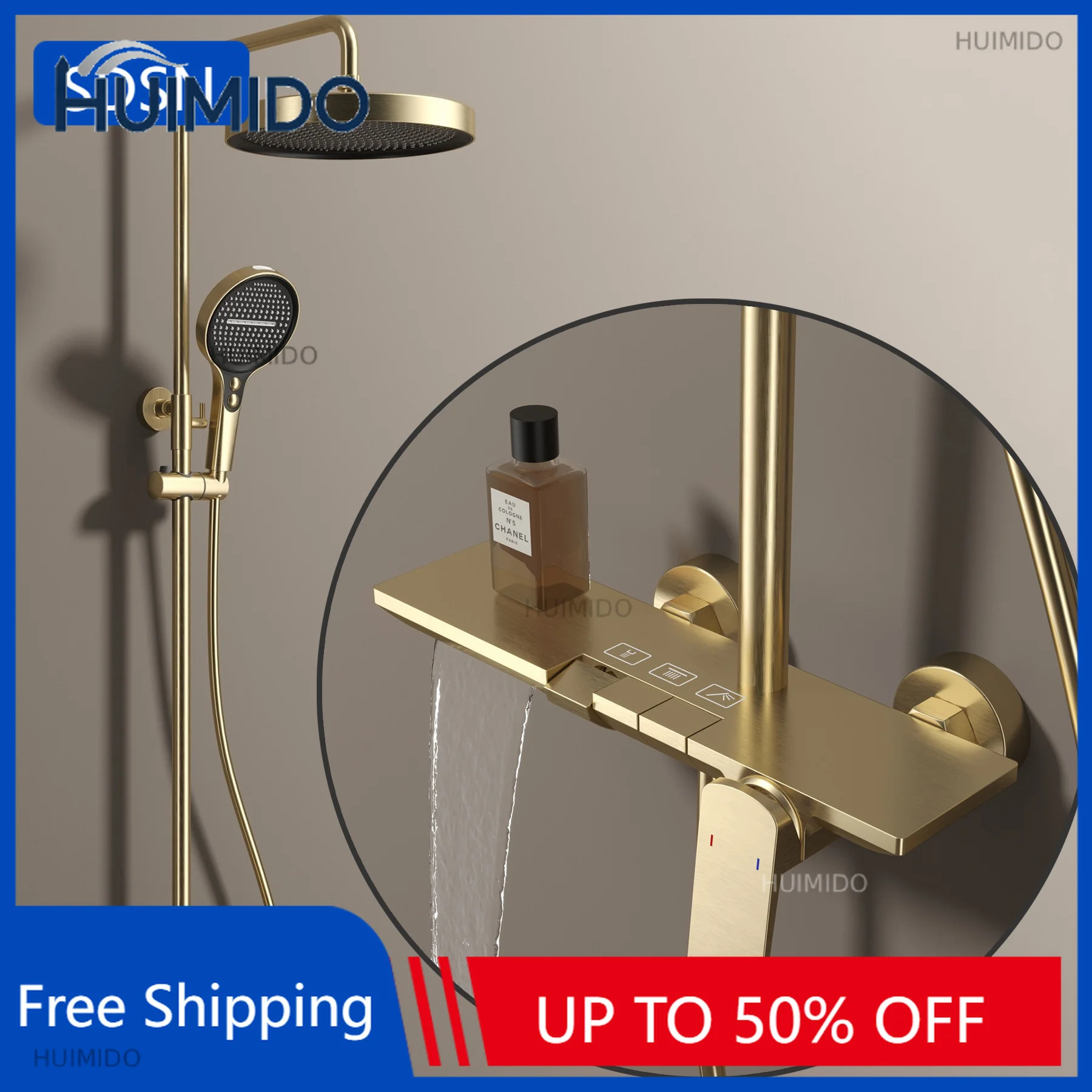 Brushed Gold Piano Bathroom Shower System Faucet Accessories 12 Inch Rainfall Shower Head Hot Cold Piano Bathroom Shower Set