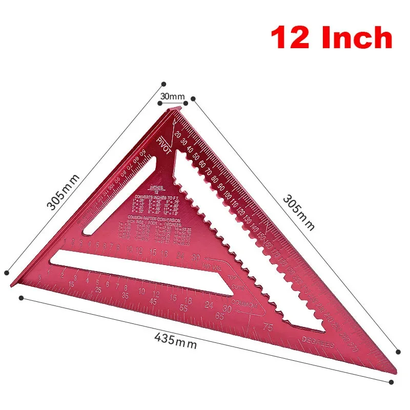 7/12 Inch Aluminum Alloy Carpenters Square Metric Triangle Ruler Woodworking Metal Square Ruler Angle Marking Carpentry Tool