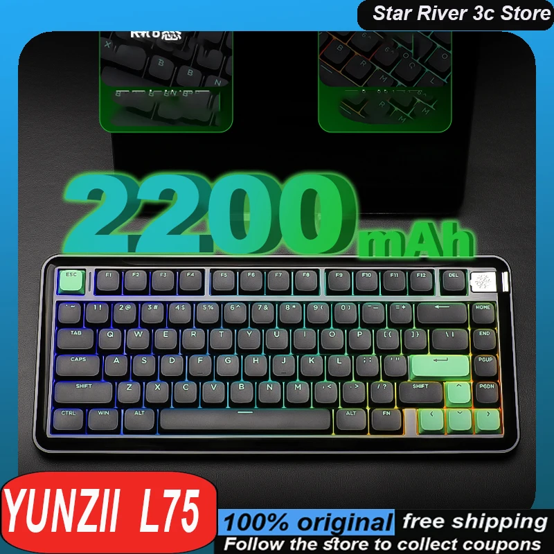 Yunzii L75 Dwarf Axis Mechanical Keyboard Wireless Tri Mode Support Qmk Gasket Structure Customized Gaming Office Keyboard Gift