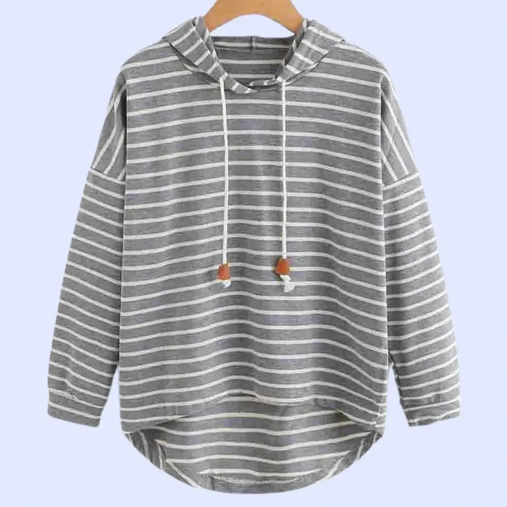 Pullover Hoodie Stripe Printed Loose Sweatshirt Stretchy Casual Women Hoodie For Home