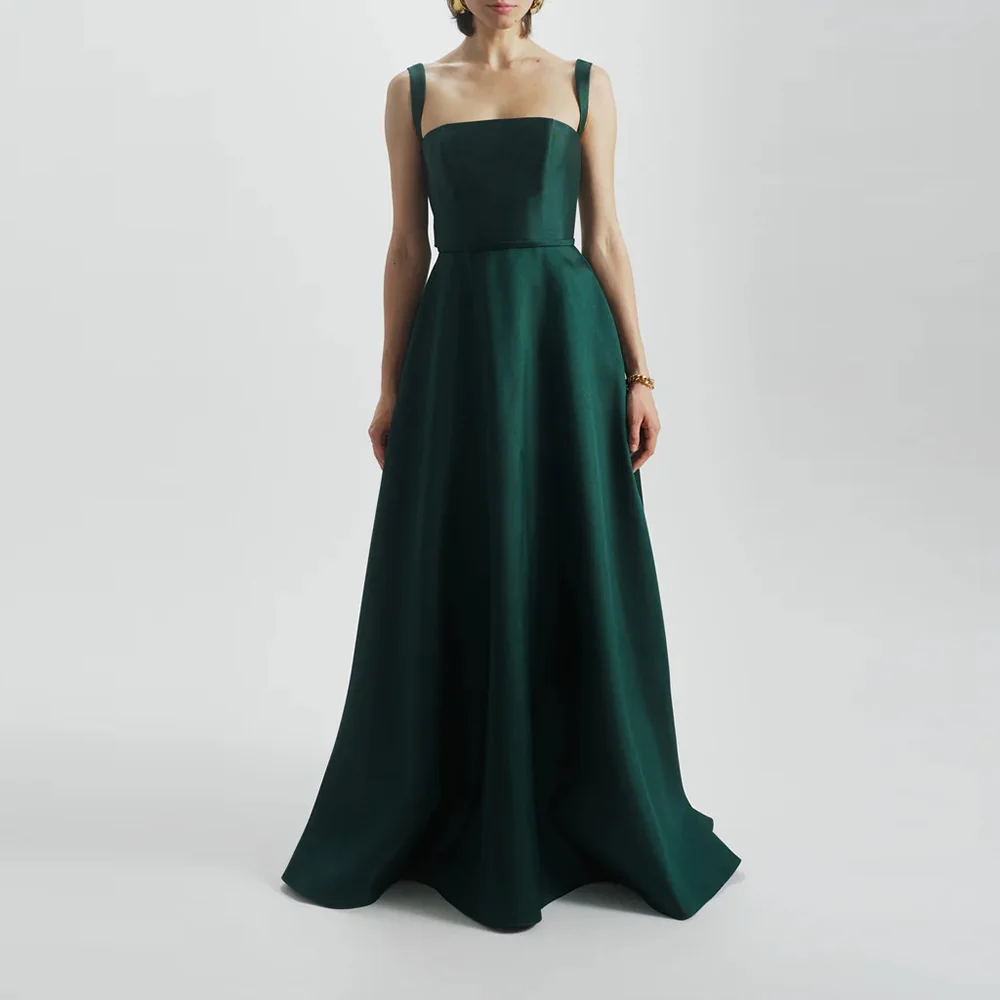 

Customized Luxury Women's Evening Dress Spaghetti Strap Square Collar Long A-Line Dresses Floor Length Evening Party Dresses