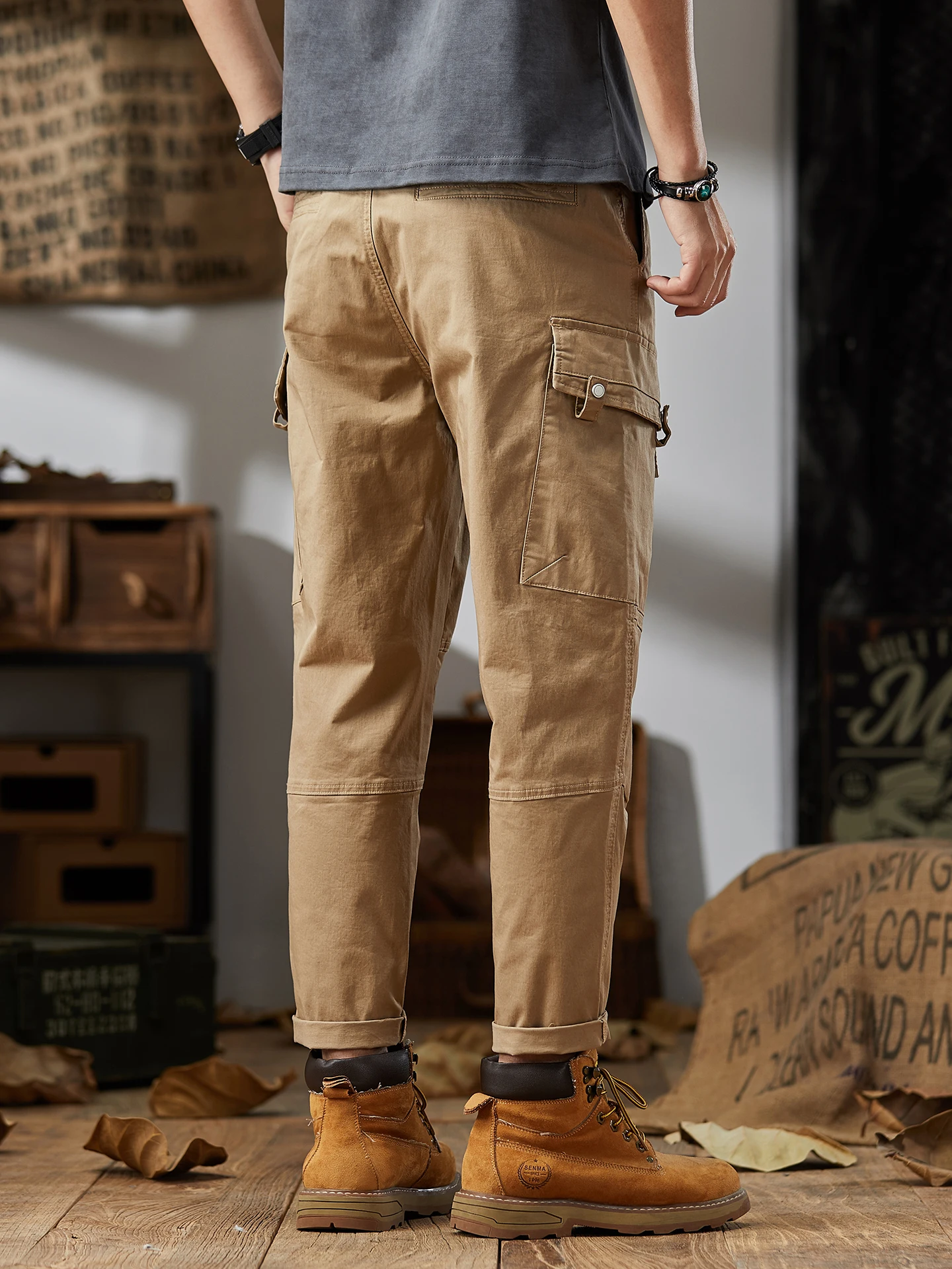 

American Waed Work Pants Men's High-End Loose Straight Casual Trousers Trendy Brand Cool Street Sle Men's Leisure Pants