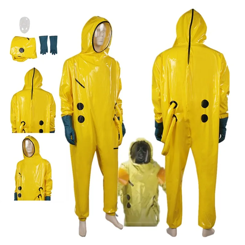 The Backrooms Cosplay Wanderer Costume Adult Men Yellow Jumpsuit Mask Gloves Outfits Halloween Carnival Party Disguise Suit