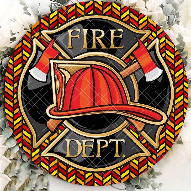 Large White Aluminum Metal Sign, Durable Firefighter Wreath with Wreath Attachment, Fire Department Sign for Home Decor