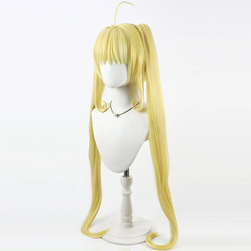 Anime Lucia Nanami Cosplay Wig Golden Blonde Twin Tail Curly HairFor Comicon Party Adult Women Men