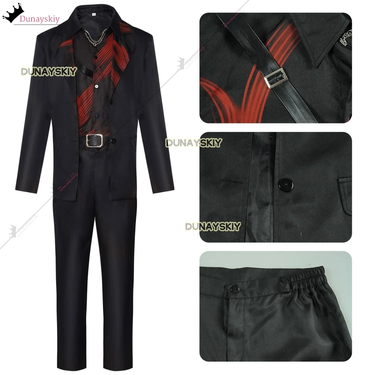 Sylus Costume Cosplay Gioco Love and Deepspace Abiti da gioco di ruolo Nero Rosso Abiti da uomo Uniforme con parrucche bianche Collare con cintura Set