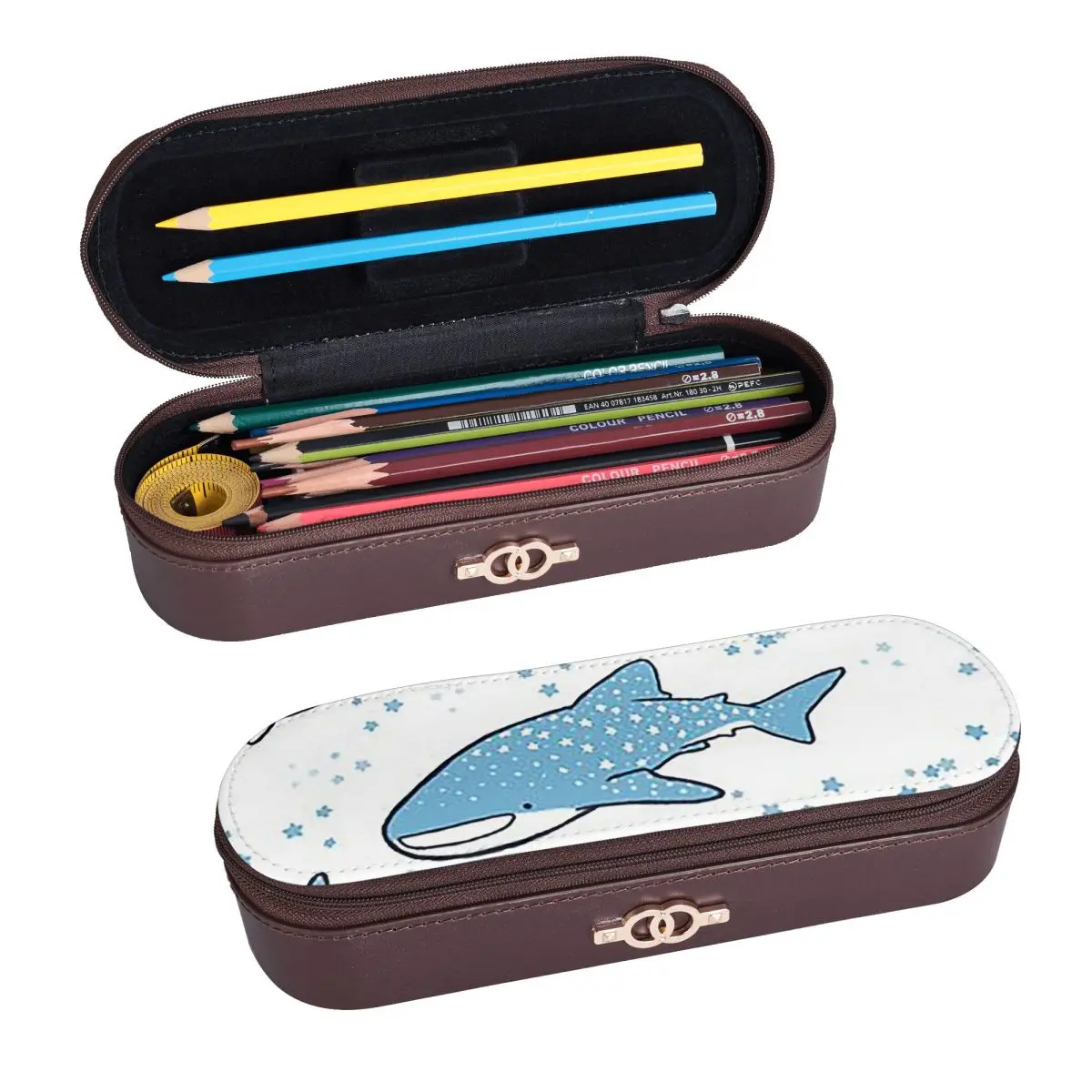 Starry Whale Sharks (Light Version Leather Pencil Case Pen Holder Storage Stationery Supplies Pen Box Pencil Bag for Students