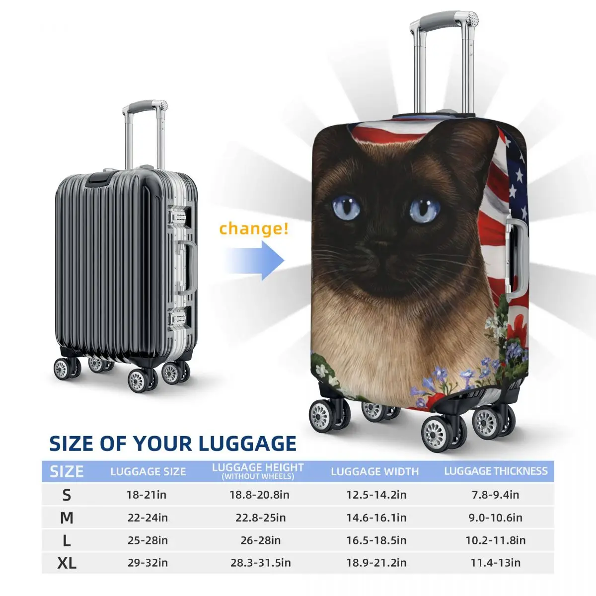 Esmoquin Cat Usa Patriot Print, Fundas protectoras para equipaje, antipolvo, elásticas e impermeables, accesorios de viaje para maletas de 18 a 32 pulgadas