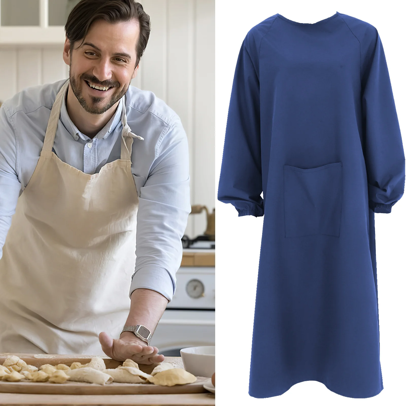 

Waterproof Oilproof Heavy Duty Apron Long Sleeve Kitchen Lab Dishwashing Gardening Dog Grooming Cleaning Vest Dark Blue Durable