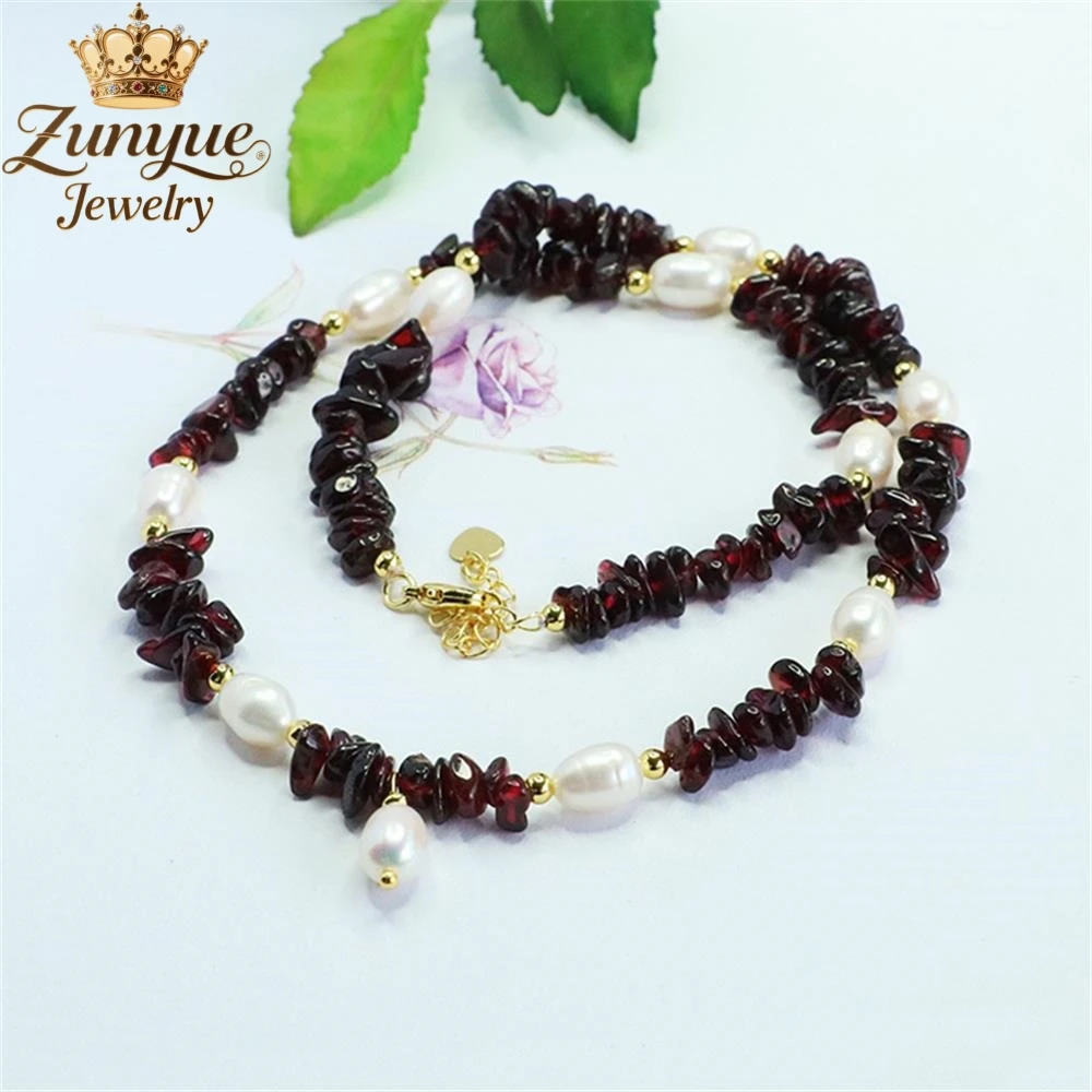 

High-End Natural Freshwater Pearl Rice Bead Garnet Necklace Luxury Quality Fashion Fine Jewelry Exquisite Elegant Popular Charms