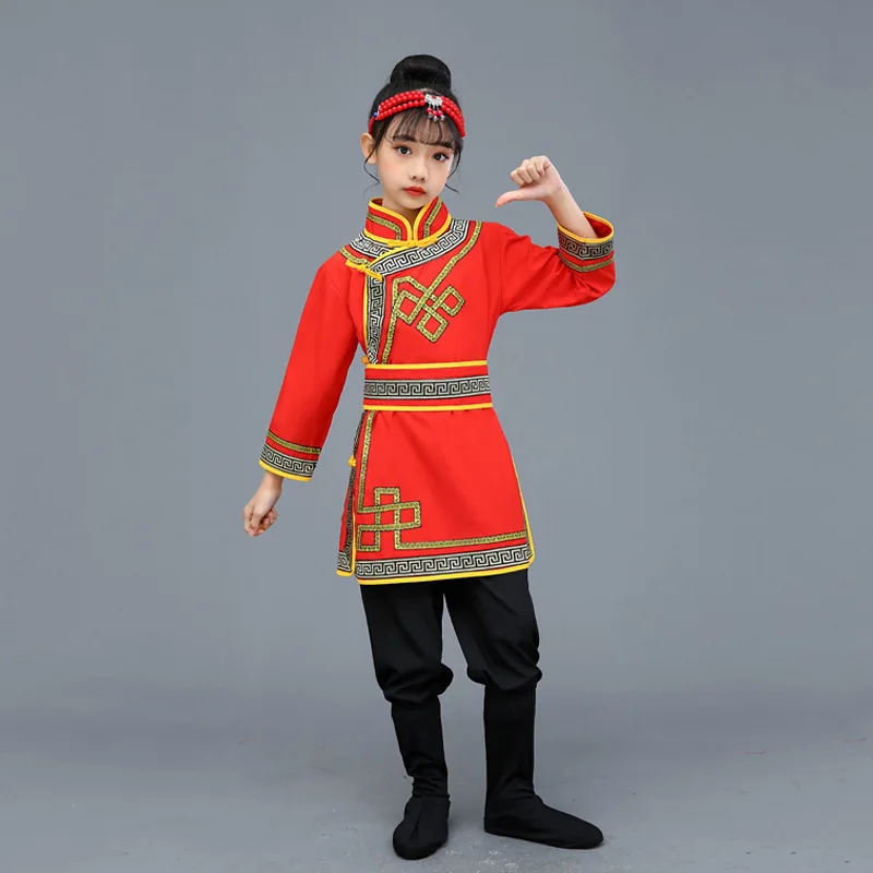 Dziecięcy mongolski męski kostium taneczny Odzież mniejszościowa Tatary Dzieci Chłopcy Chiński styl Studenckie kostiumy na występy