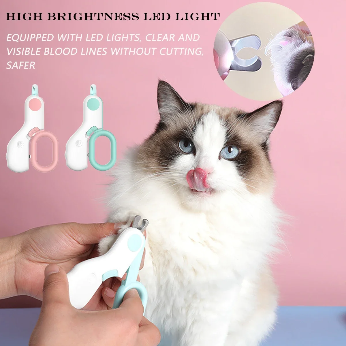 

LED Light Cat Dog Nail Clipper Cutter Professional Pet Claw Trimmer with Safety Lock Puppy Kitten Animals Care Grooming Tool Kit