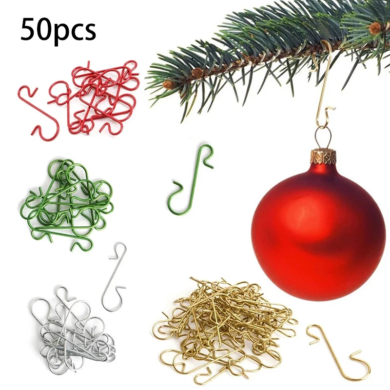 

50PCS Christmas Ornaments Pendant Metal S Hook Pentagram Christmas Tree Ball Hanging Wreath Hooks Festival Hanging Decoration