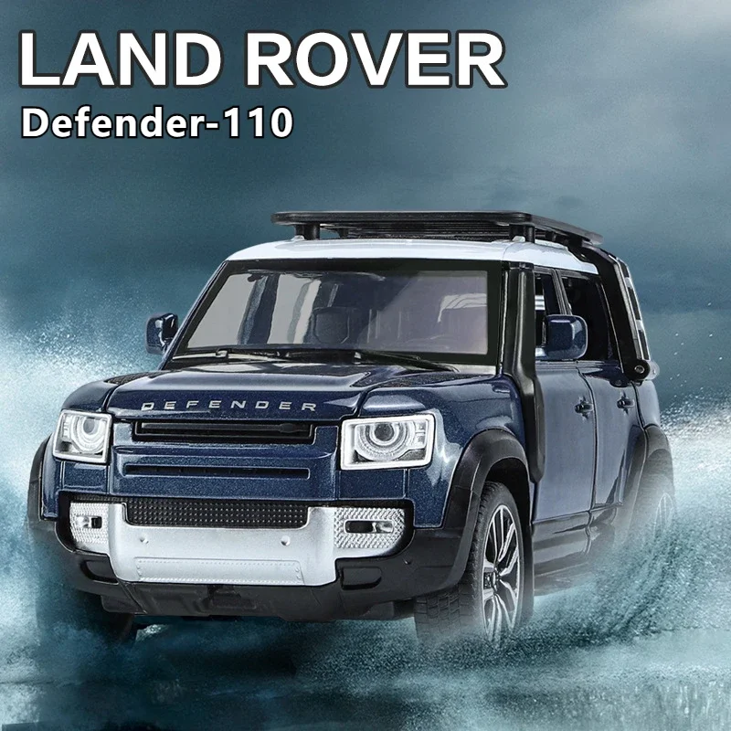 

1:32 Land Rover Defender 110 внедорожник, внедорожник, литая под давлением модель автомобиля из металлического сплава, звук, свет, откатная коллекция, детская игрушка в подарок