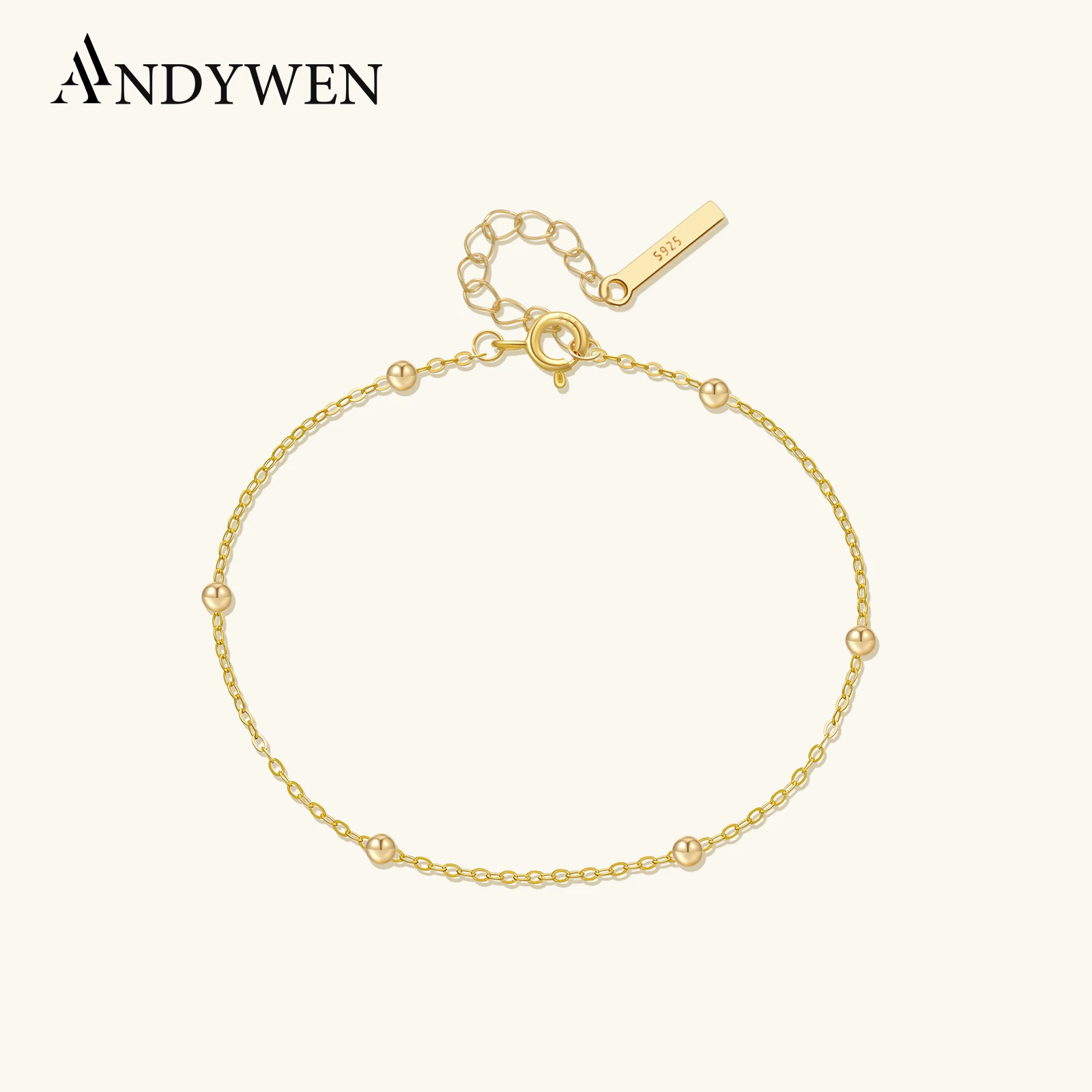 

ANDYWEN браслет-цепочка из стерлингового серебра 925 пробы с шариками, браслет-цепочка 2025, минималистичный модный роскошный нежный женский повседневный подарок, ювелирное изделие