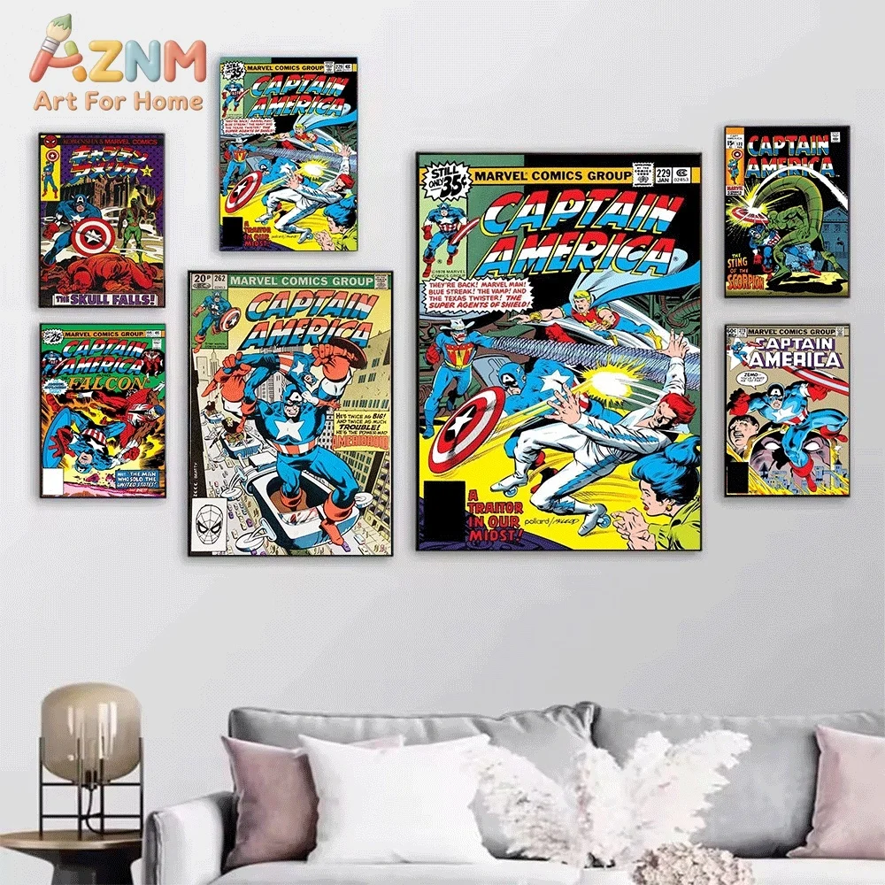 Vintage Captain America Comic Cover Canvas Wall Art Print Poster Unframed Canvas Painting Home Bedroom Living Room Wall Decor