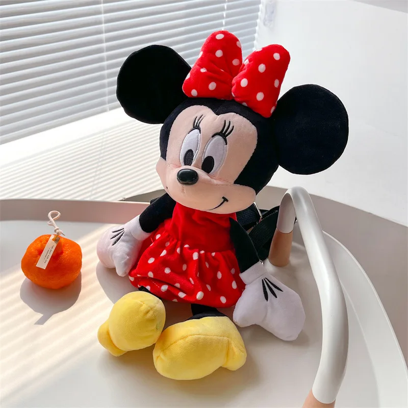 Disney-Mochila De felpa de Mickey y Minnie para niña, bolso suave de dibujos animados, bolsa de almacenamiento de Anime, regalo de cumpleaños