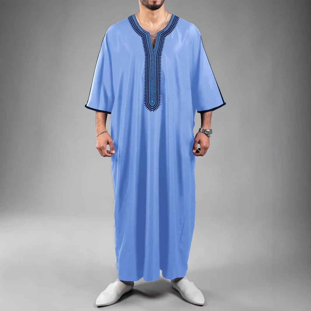 Men's Long Sleeve Muslim Abaya Lslamic Dress Middle Eastern Saudi Clothing Moroccan Man Thobe Jubba Kandora Djellaba