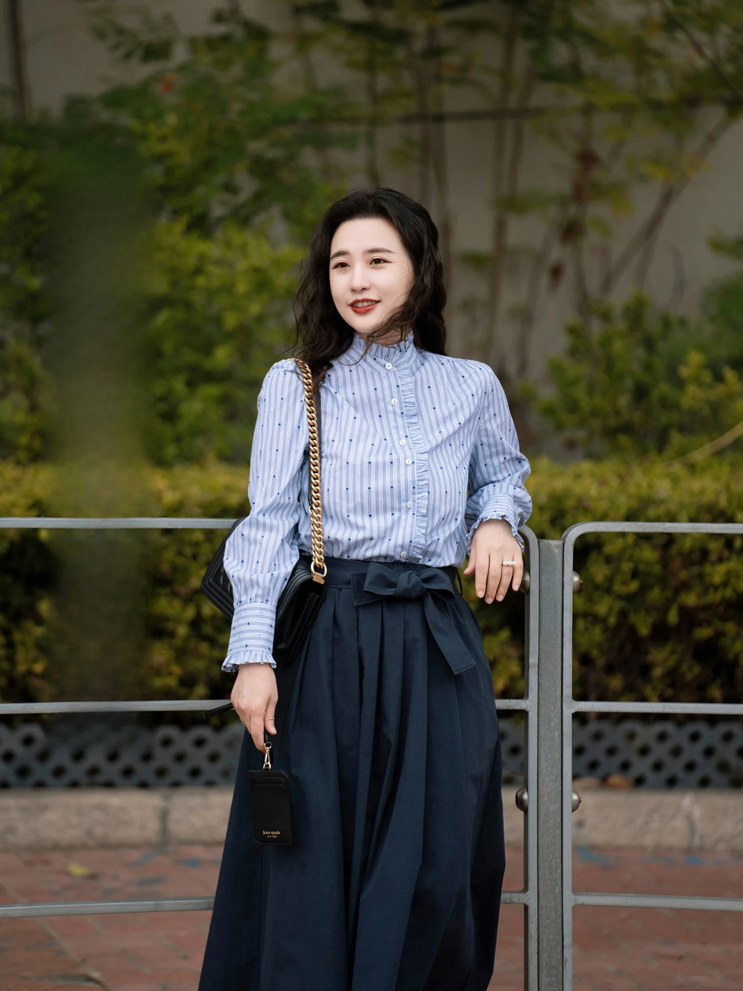 

Pure Cotton Long Sve Stripe Polka Dot Lace Collar Versatile Stand Collar irt for Women Commute Sle UV Protection