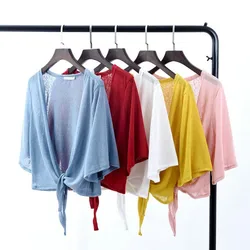 Summer women's shirts beach cover-ups sunscreen shirt half sleeveless casual loose Cardigan Blusas