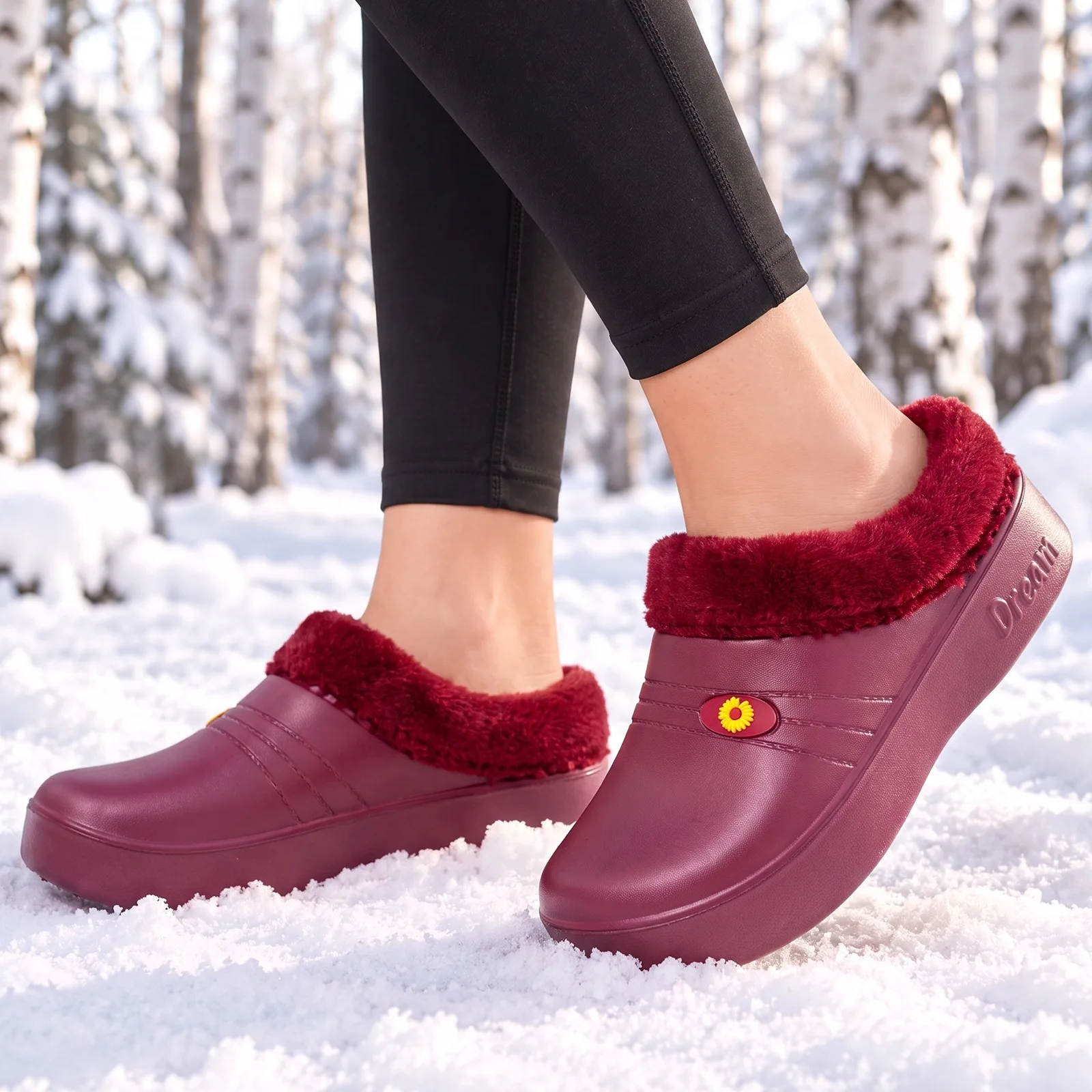Baumwollschuhe für Damen im Winter, mit dicker Samtoptik und warmer Lederoberfläche, können mit einer dicken Sohle und leichtem Baumwollfutter getragen werden. – Detail 7