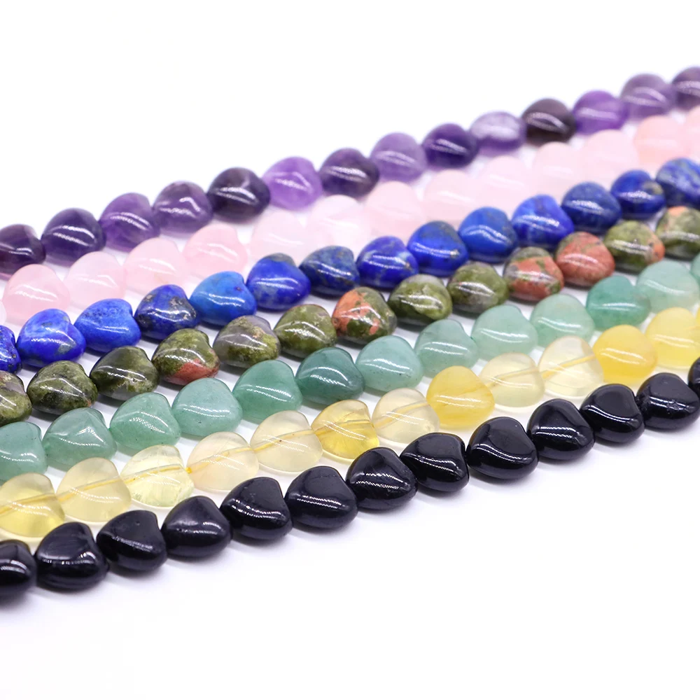 10mm Natural Stone Heart Loose Beads Opal Amethyst Tourmaline Spacer Bead for Jewelry Making DIY Necklace Bracelet Accessories