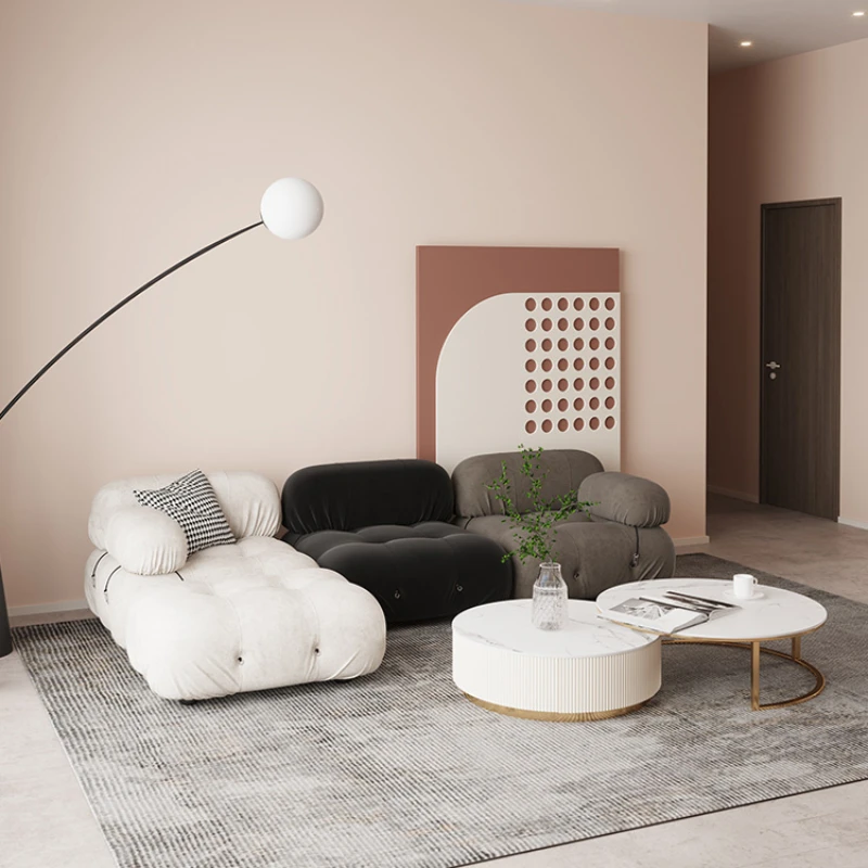 

Fabric Modular Tofu Combination Minimalistic Modern French Cream Living Room Large and Small Apartment Type Sofa