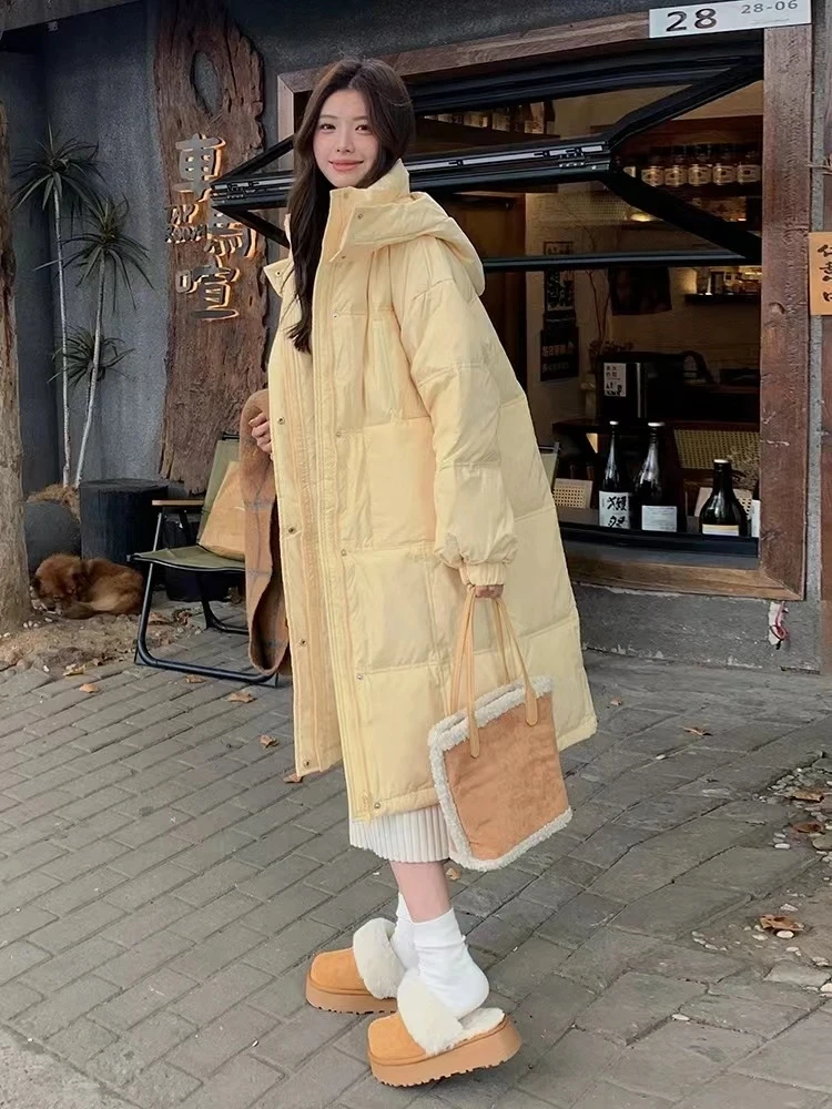 

Женская зимняя теплая толстая пуховая хлопковая куртка 2025 Новая женская длинная парка Корейская свободная куртка с капюшоном на хлопковой подкладке Женская верхняя одежда