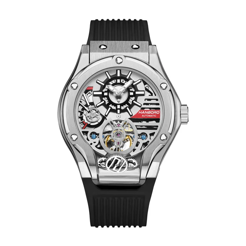 HANBORO Men's fully automatic skeleton flywheel mechanical watch luminous waterproof fashion trend watch