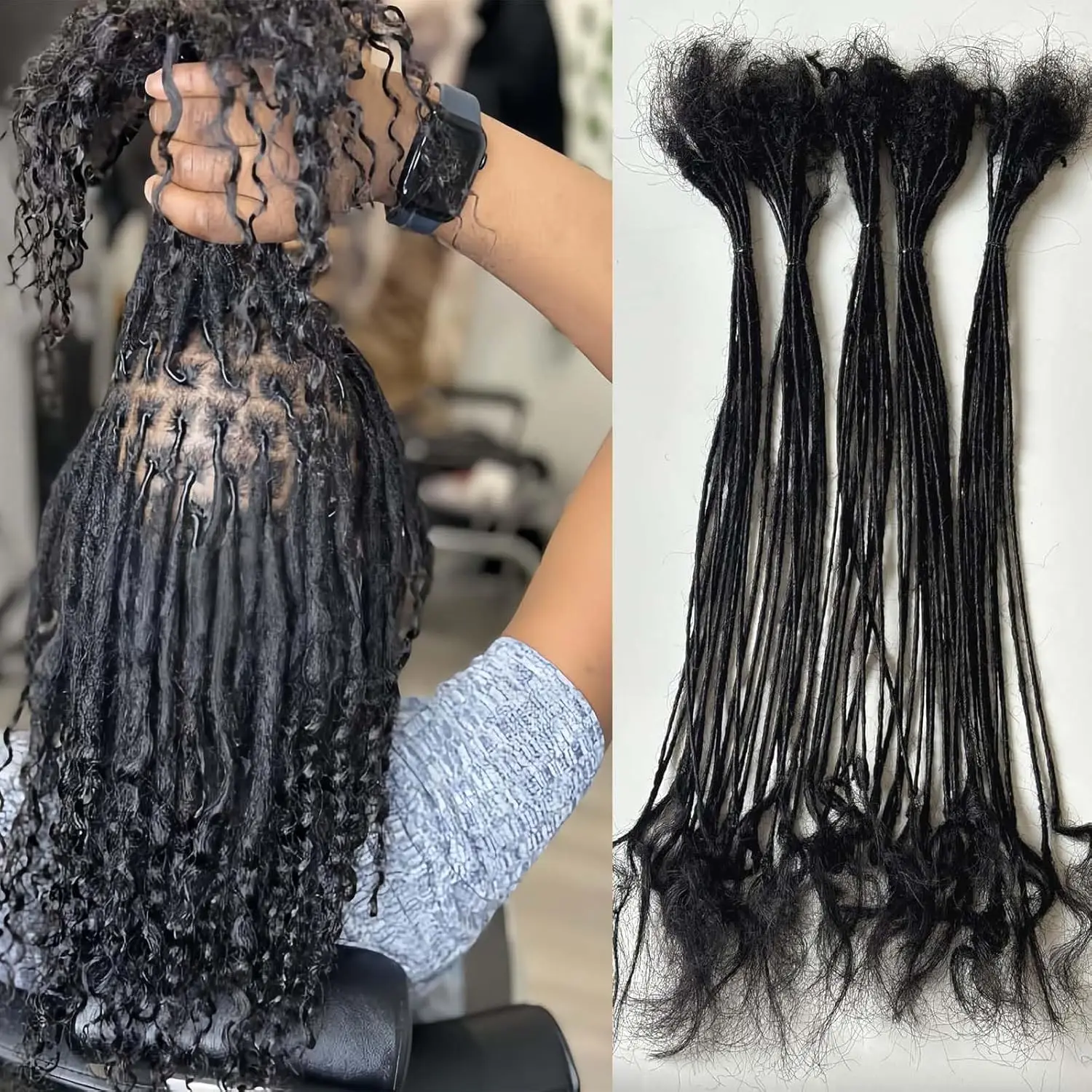 Extensions de Cheveux Humains avec Extrémités Bouclées, Dreadlock de 0.2cm de Largeur, Noir Naturel, 100% en Continu, 50 Mèches de 14 Pouces