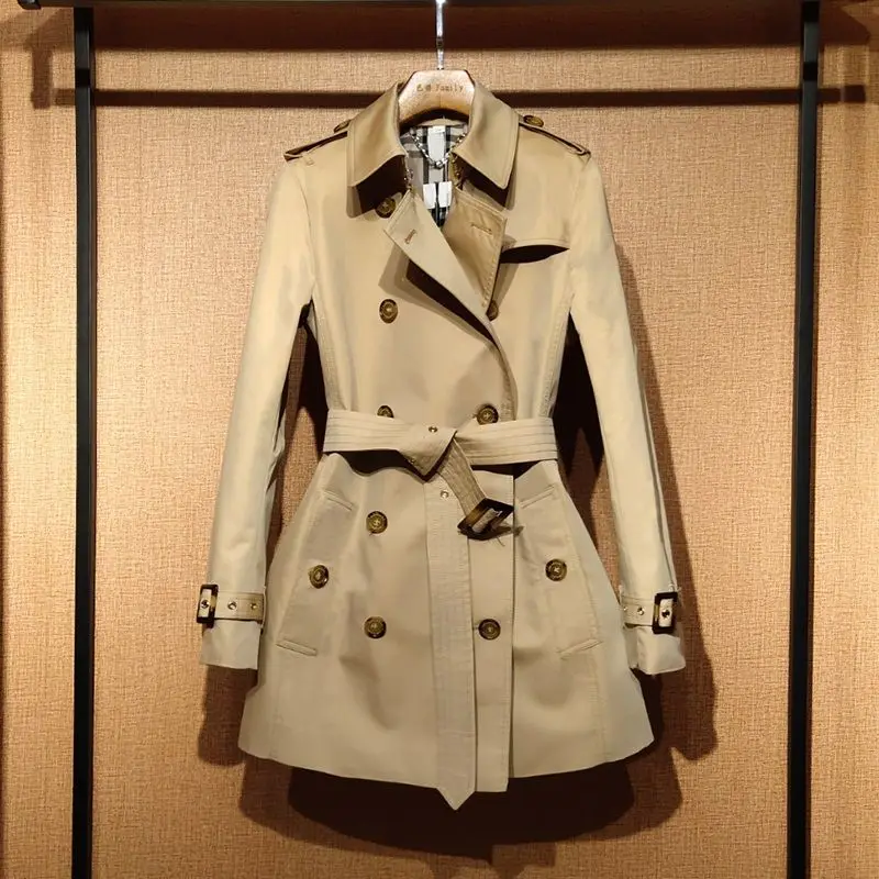

Khaki Trench Coat Women Short 2025 Spring Autumn British Style Belted Waist Slim Fit Jacket