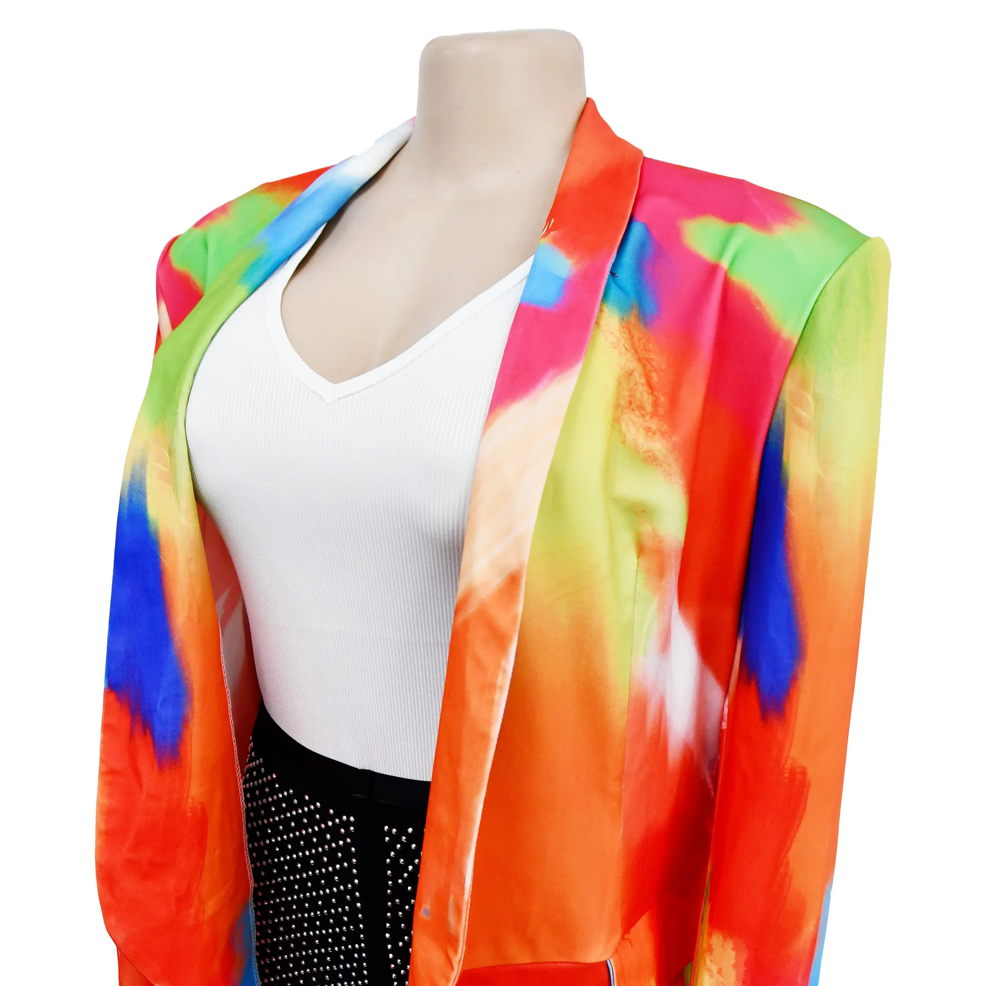 Women Graffiti Long Sleeve Open Front Blazers Jackets 2023 Casual Colorful Printed Lapel Collar Top Classic Office Blazers Suit