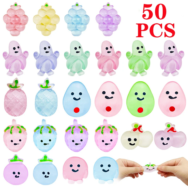 50 Uds fruta Mochi juguetes blandos transparentes Kawaii Squishies alivio del estrés juguete para apretar para niños regalos de recuerdo de fiesta premio en el aula