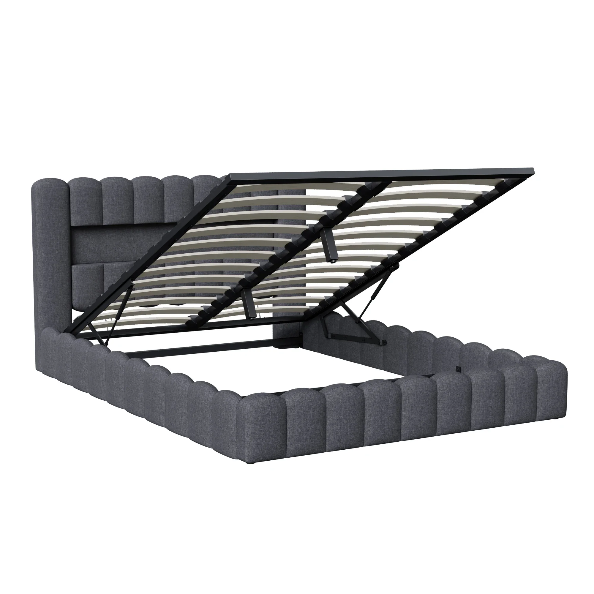 Rosahqnda Polsterbett (140/160/180*200cm) Doppelbett mit Stauraum, LED- und USB-Anschluss, Stauraum, Kopfteil, Bettgestell, Leinen