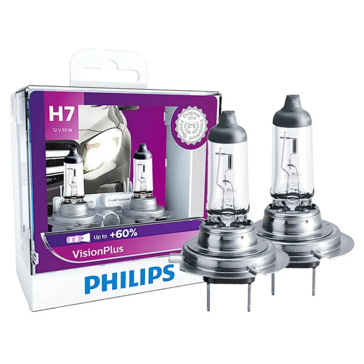 Philips Halogen Headlight H7 VisionPlus 12V 55W PX26d VP +60% Bright 12972VPS2 2X Uses For Auto Lighting